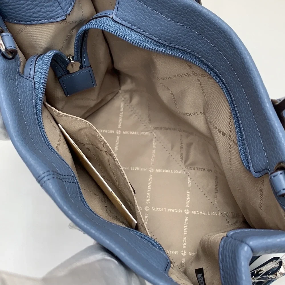 Michael Kors Mirella Small Pebbled Leather Crossbody Top Zip XBODY Bag Denim NWT - Picture 12 of 16